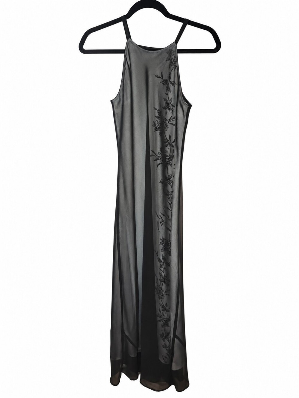 Y2K Dark Romance Sheer Black Floral Maxi Slip Dress